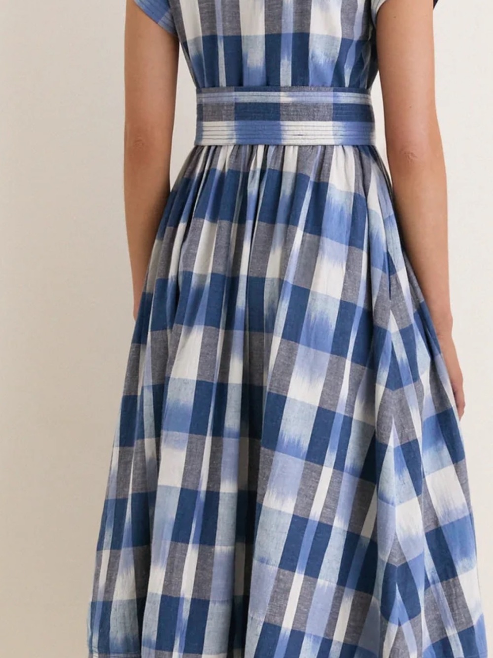 Oliphant Blue Plaid Shirt-Waist Midi Dress with Tie Belt Large - Picture 4 of 9